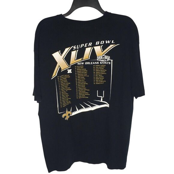 New Orleans Saints Shirt Mens XL Black NFL Football Super Bowl XLIV Roster Tee - Picture 4 of 16